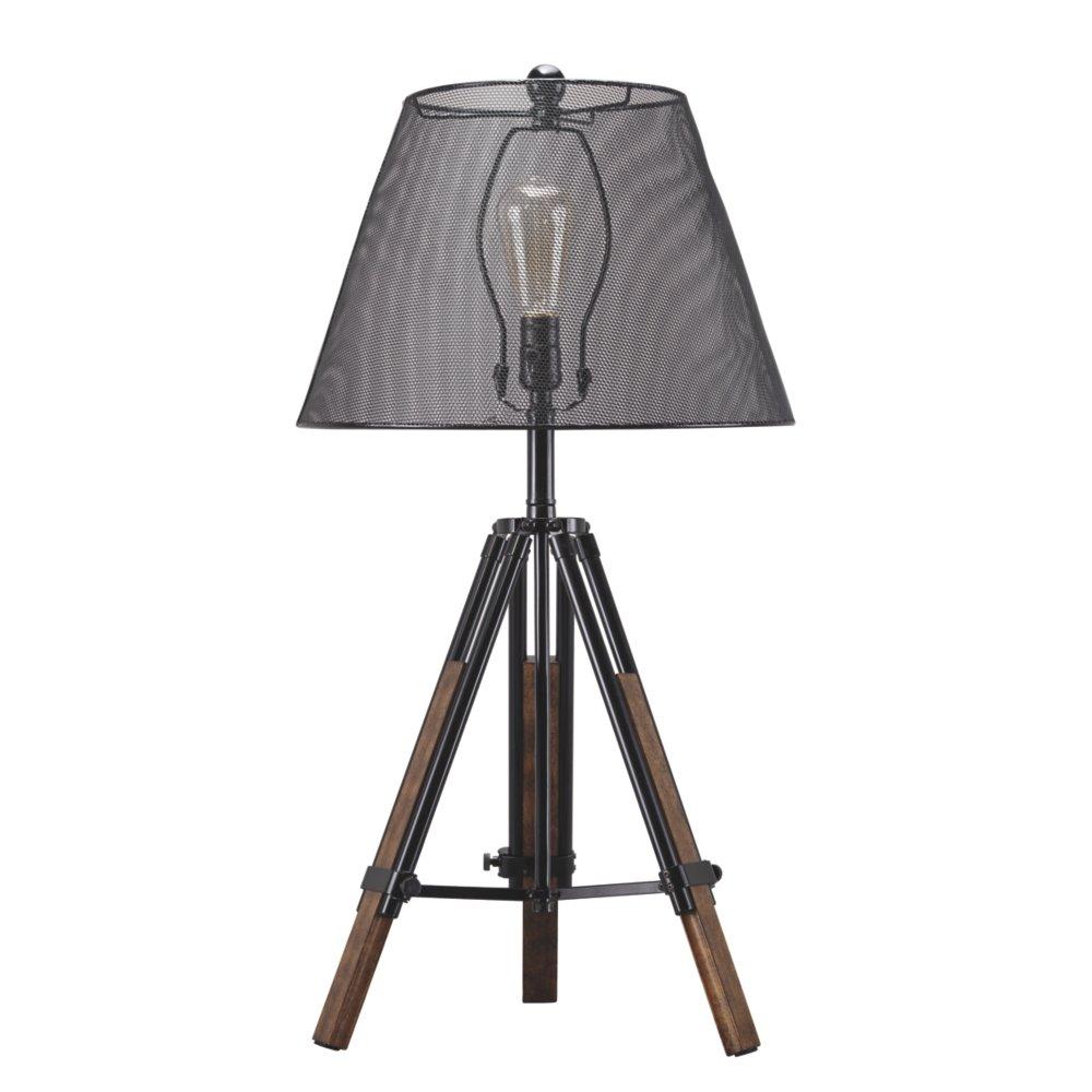 Signature Design by Ashley Leolyn Urban Adjustable Height Tripod Base with Wire Mesh Shade Single Table Lamp, Black & Brown