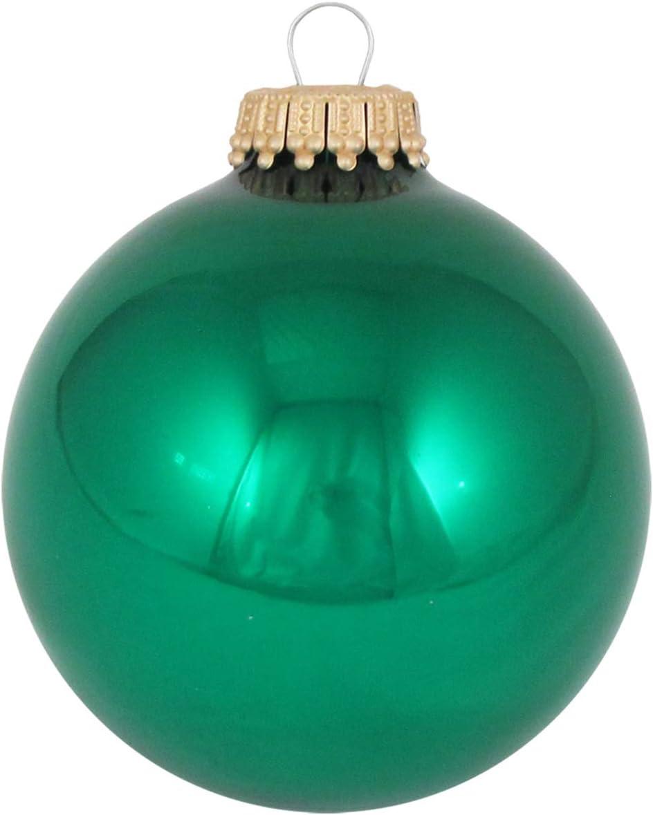 Christmas By Krebs - 67mm / 2.625" Designer Glass Baubles, Shiny Emerald Green [8 Pieces]