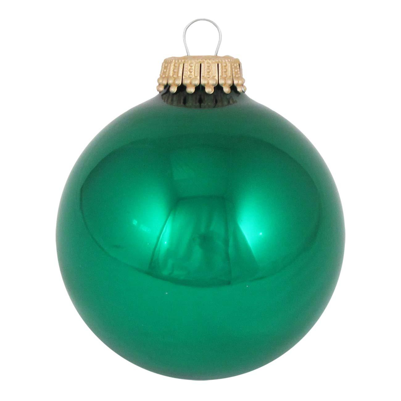 Christmas By Krebs - 67mm / 2.625" Designer Glass Baubles, Shiny Emerald Green [8 Pieces]