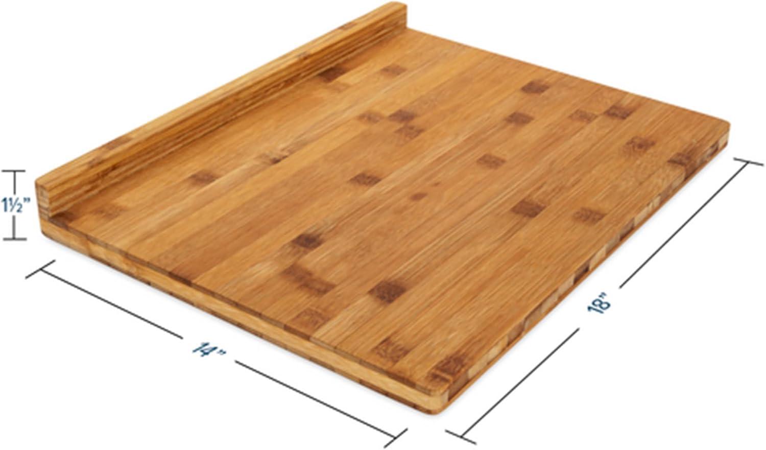 Camco Camper/RV Bamboo Cutting Board | Features Built-In Counter Edge & Juice Groove | Measures 18-inches x 14-inches x 1-3/4-inches (43545)