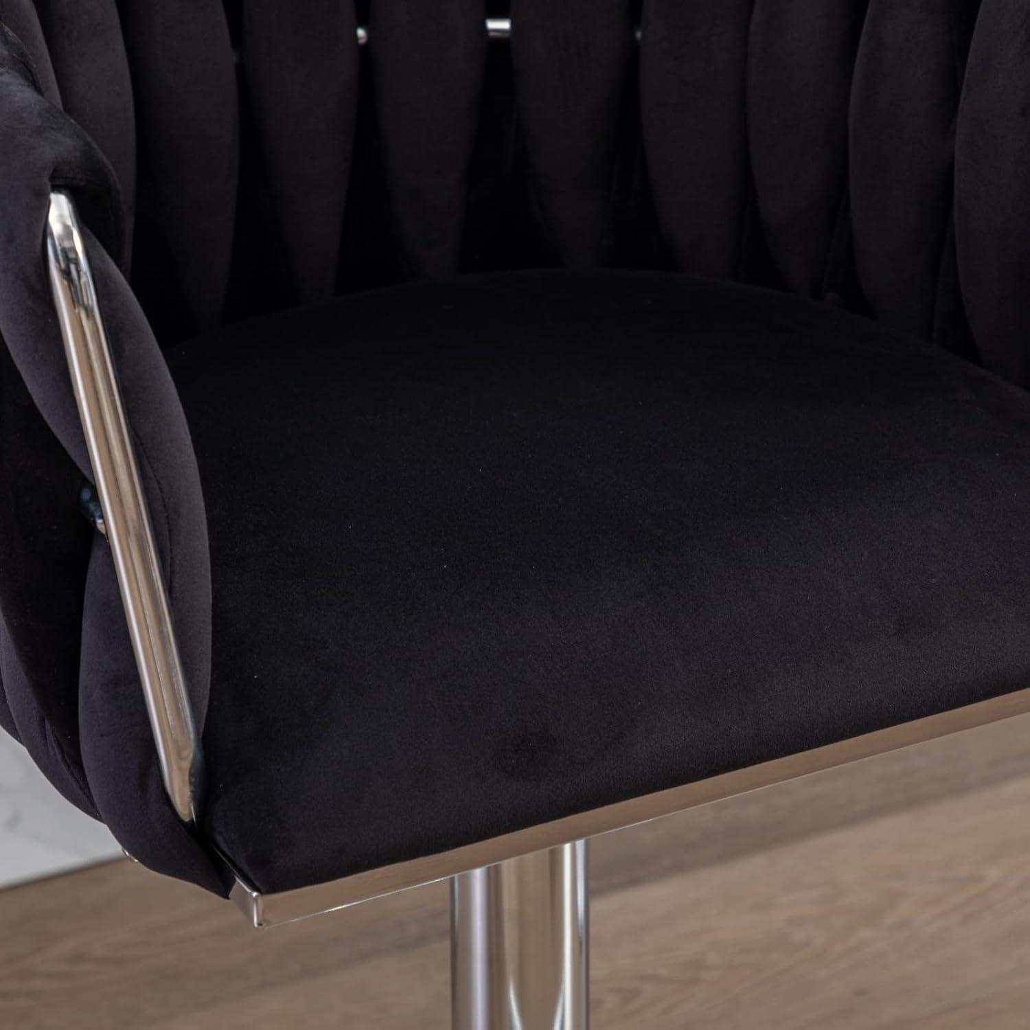 Velvet Bar Stools Set of 2, Counter Height Barstools with Low Back, Swivel Bar Stool for Kitchen Island, Pub (Black)