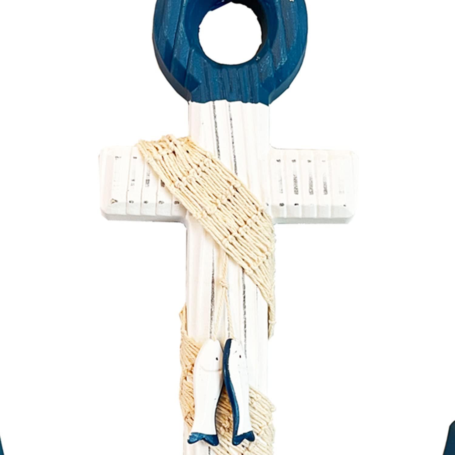 Grace Home Wooden Decorative Anchor with Rope and Crossbar, Wood Nautical Decor Anchor Wall Hanging Ornament Plaque, 18’’H