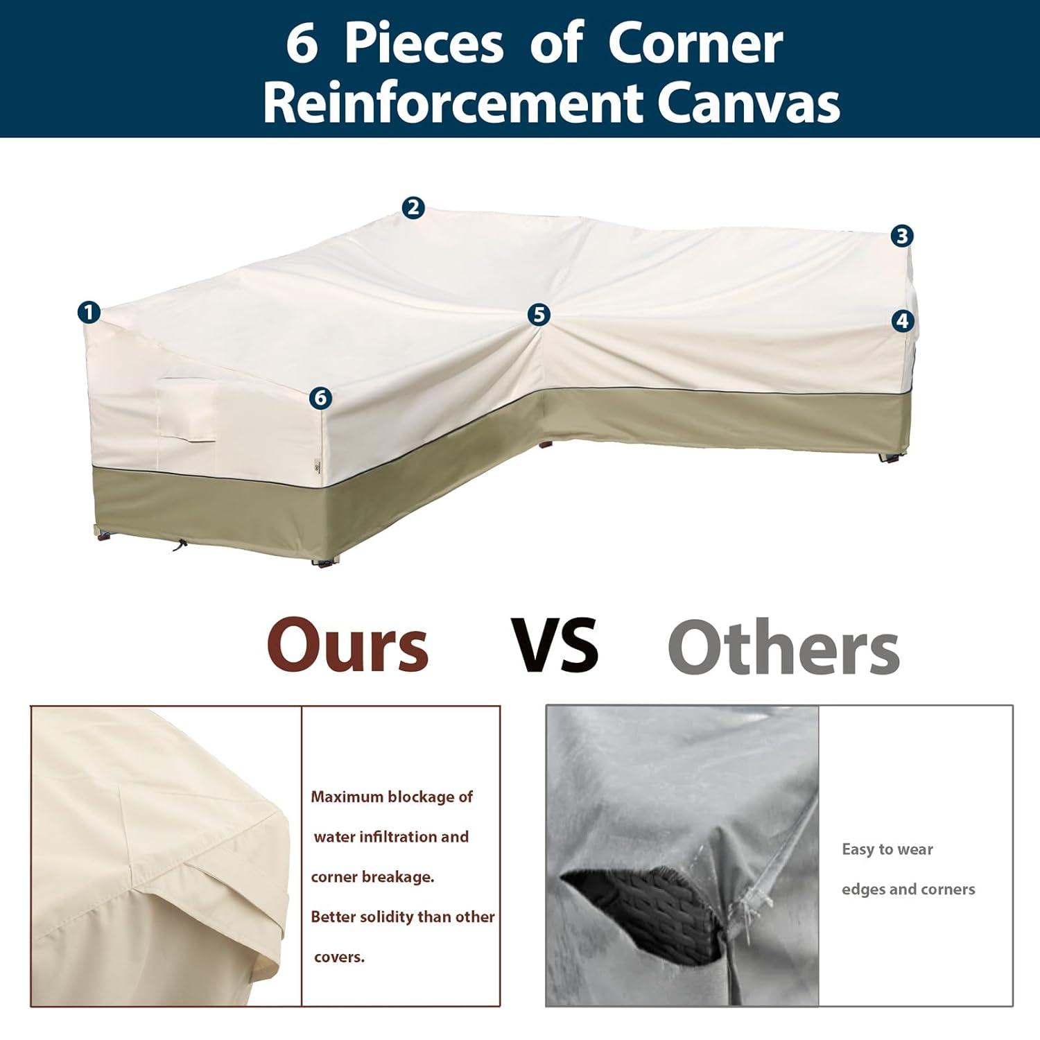 Outdoor Sectional Cover-V-Shaped Garden Patio Furniture Covers Waterproof Rip-Stop Anti-UV 600D Heavy Duty Outdoor Couch Cover with 3 Air Vents Sofa Cover 85''L 33.5''D 31''H,Beige & Reddish Brown