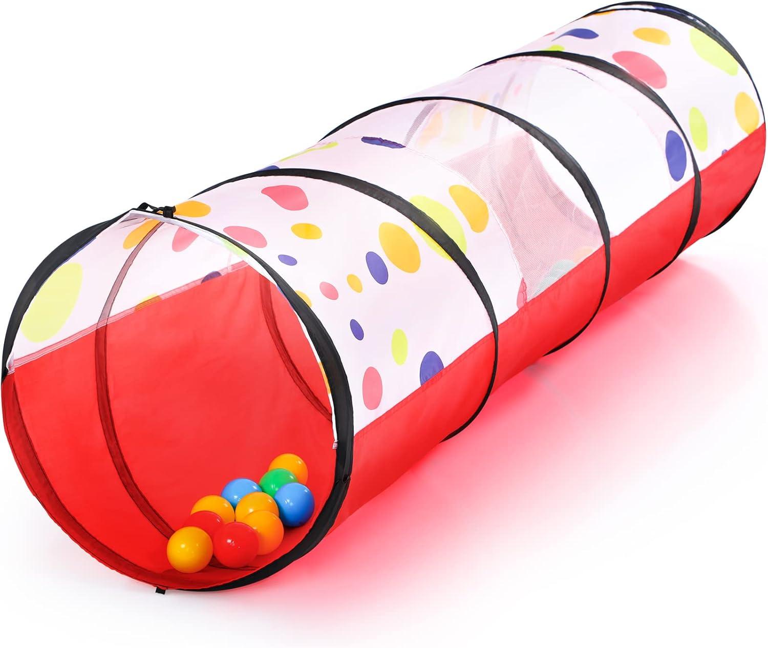 PigPigPen Pop Up Play Tunnel Tent for Toddlers Babies or Dogs, Indoor & Outdoor Toys for Kids Backyard Playset. (Red,Yellow,Blue)