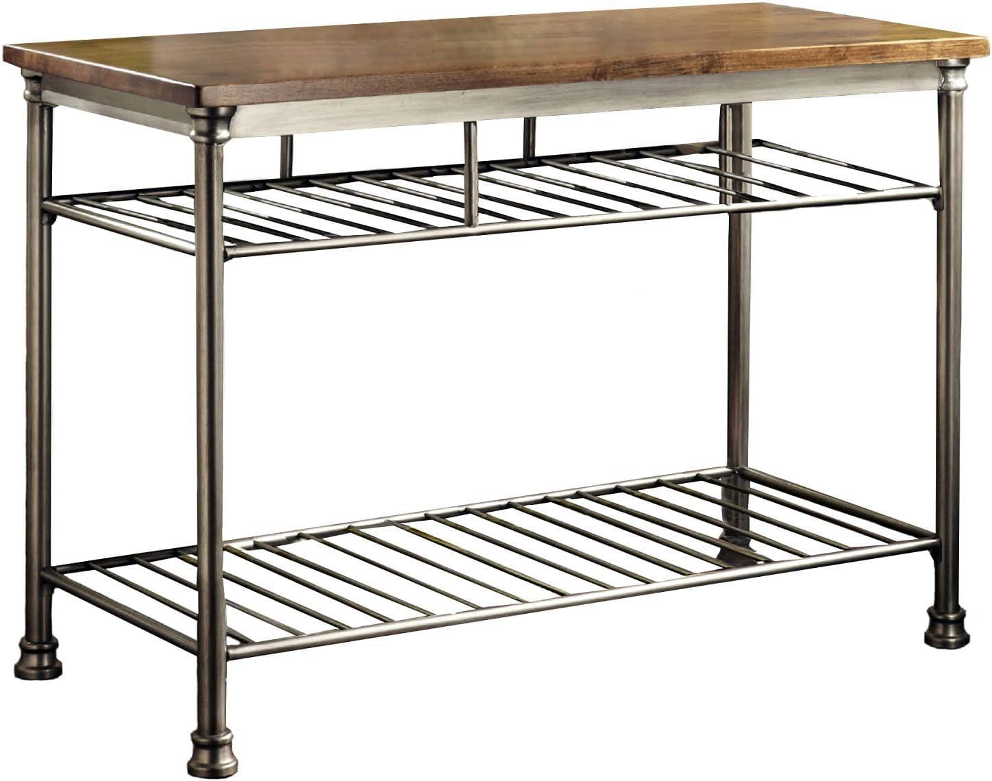 Orleans Brown Metal Frame Kitchen Island with Wood Surface