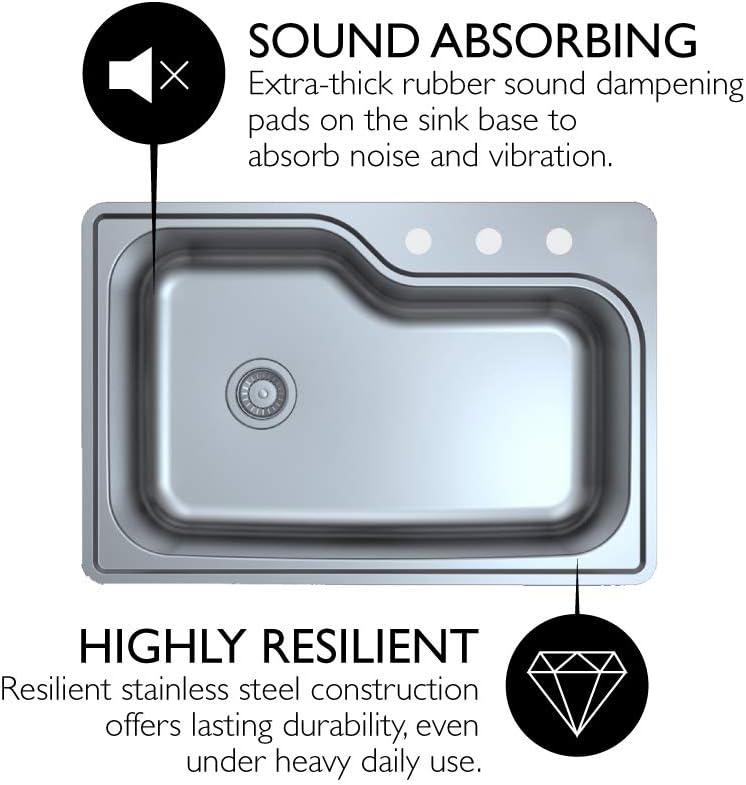 Design House 110593 Rectangular Single Bowl 33x22x8 in. 18-Gauge 3-Hole Kitchen Sink, Stainless Steel