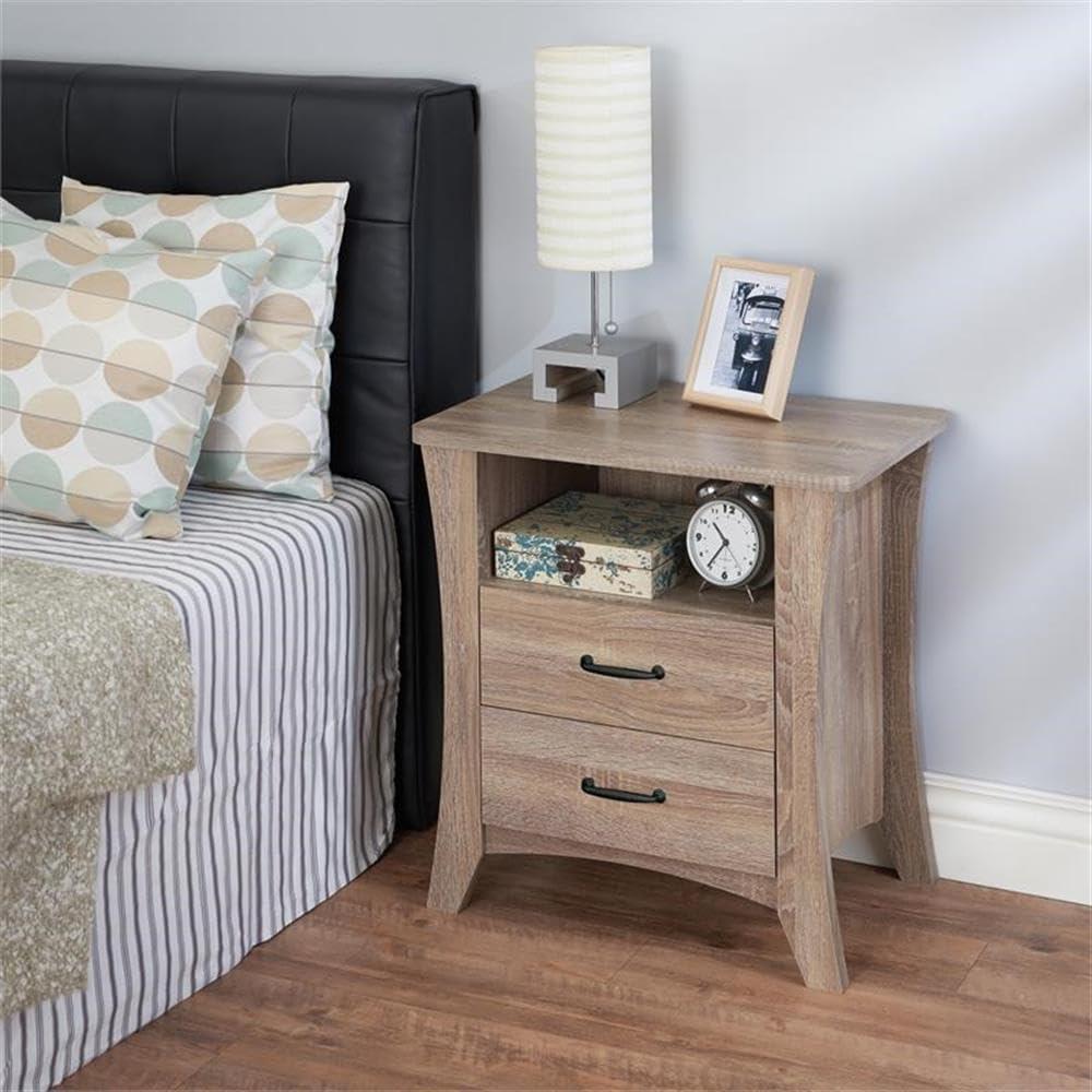 24" Colt Accent Table Rustic Natural - Acme Furniture: Engineered Wood Nightstand with Open Storage, 2 Drawers