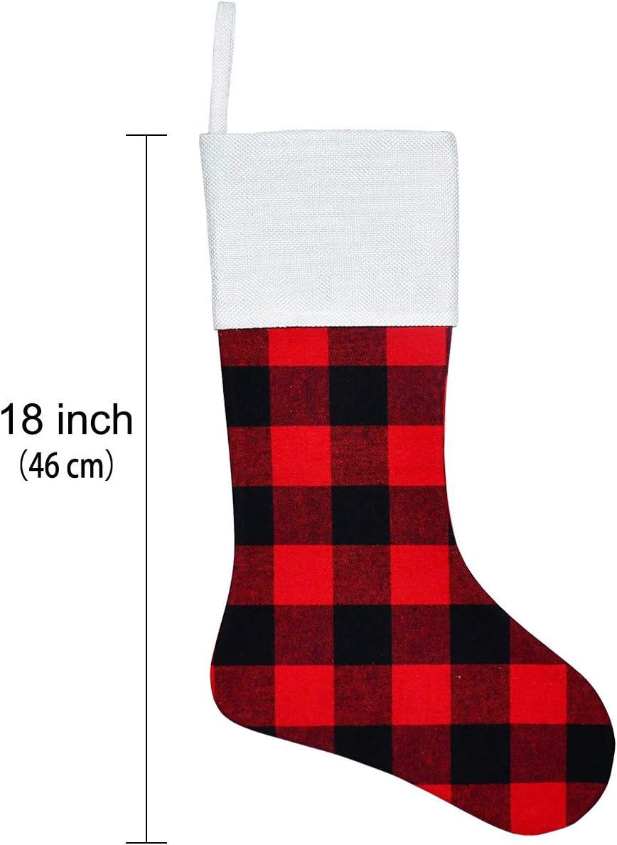 TinyGlam  Christmas Red Black Buffalo Plaid Stockings,6 Pack 18 Inches Large Plaid Stockings with Plush Cuff,Classic Christmas Stockings Decorations for Fireplace Hanging and Holiday Décor