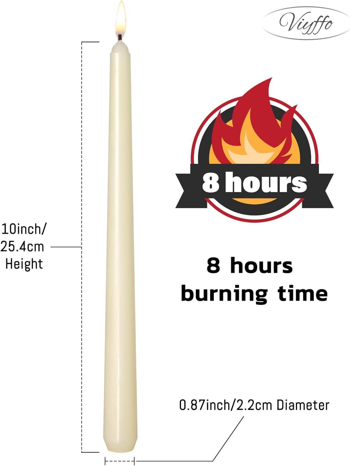 flamecan Ivory Taper Candles, Set of 20 Unscented and Smokeless 10 Inch Taper Candles Long Burning, Paraffin Wax with Cotton Wicks for Burning Approxinately 7-8 Hours Time