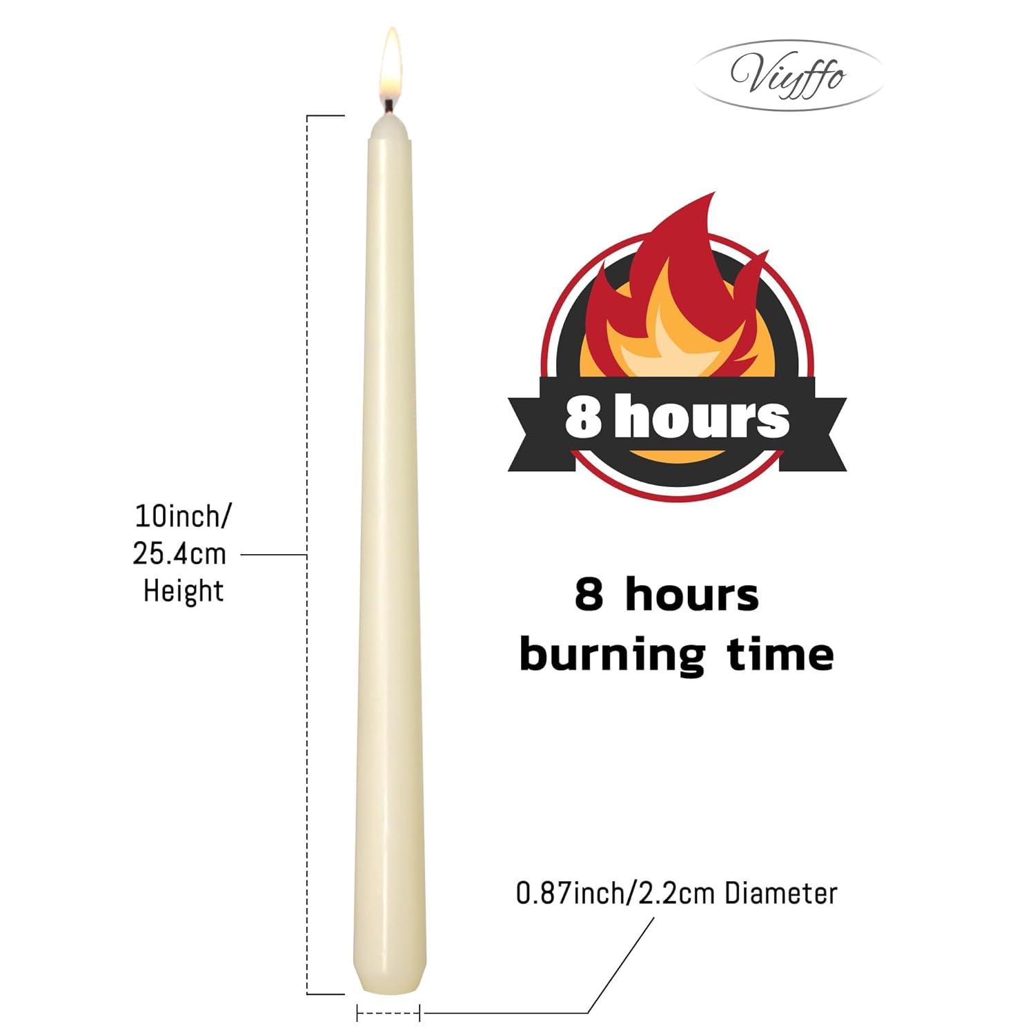 flamecan Ivory Taper Candles, Set of 20 Unscented and Smokeless 10 Inch Taper Candles Long Burning, Paraffin Wax with Cotton Wicks for Burning Approxinately 7-8 Hours Time