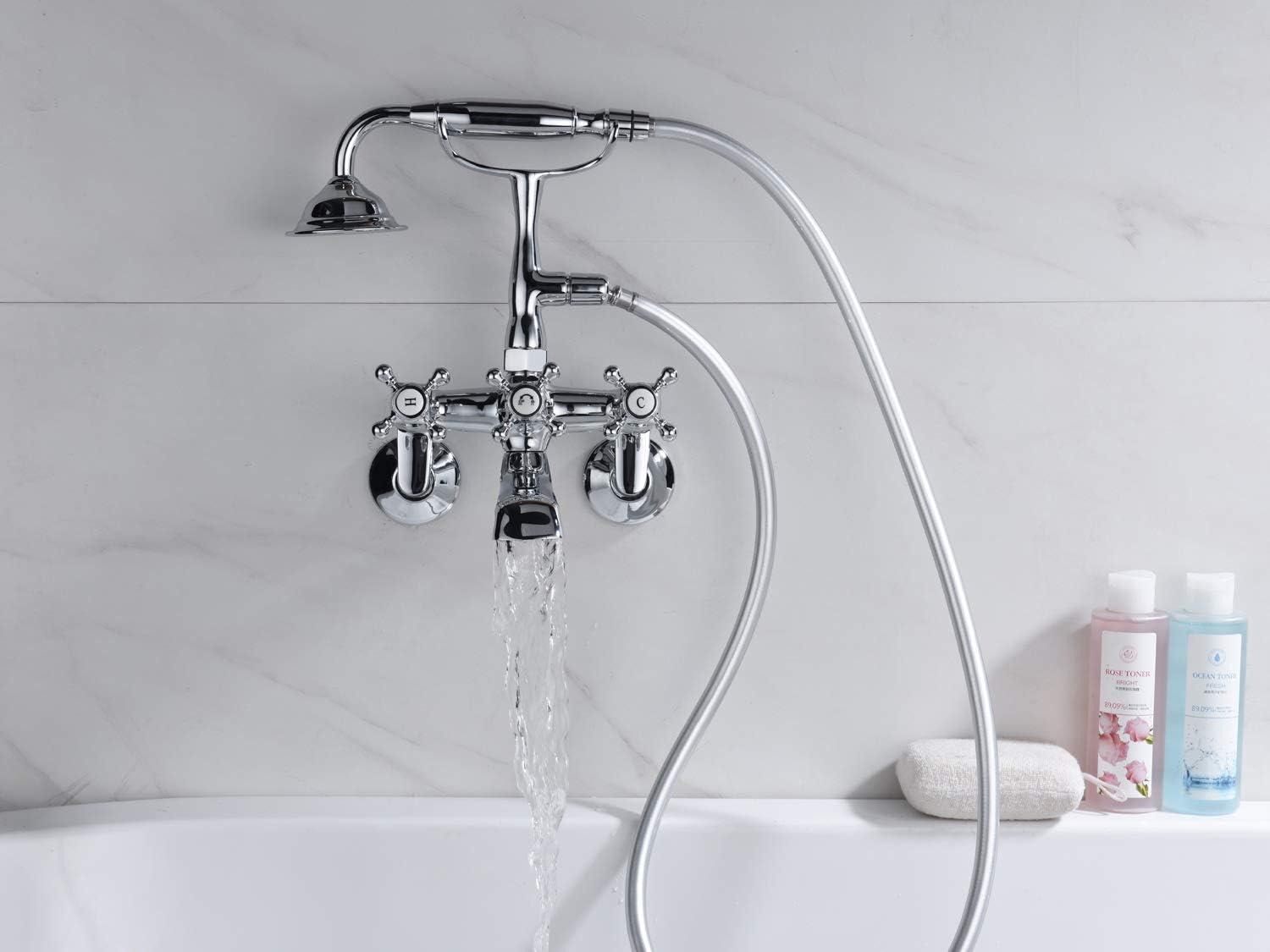 3 Handle Bathroom Clawfoot Tub Faucet with Diverter