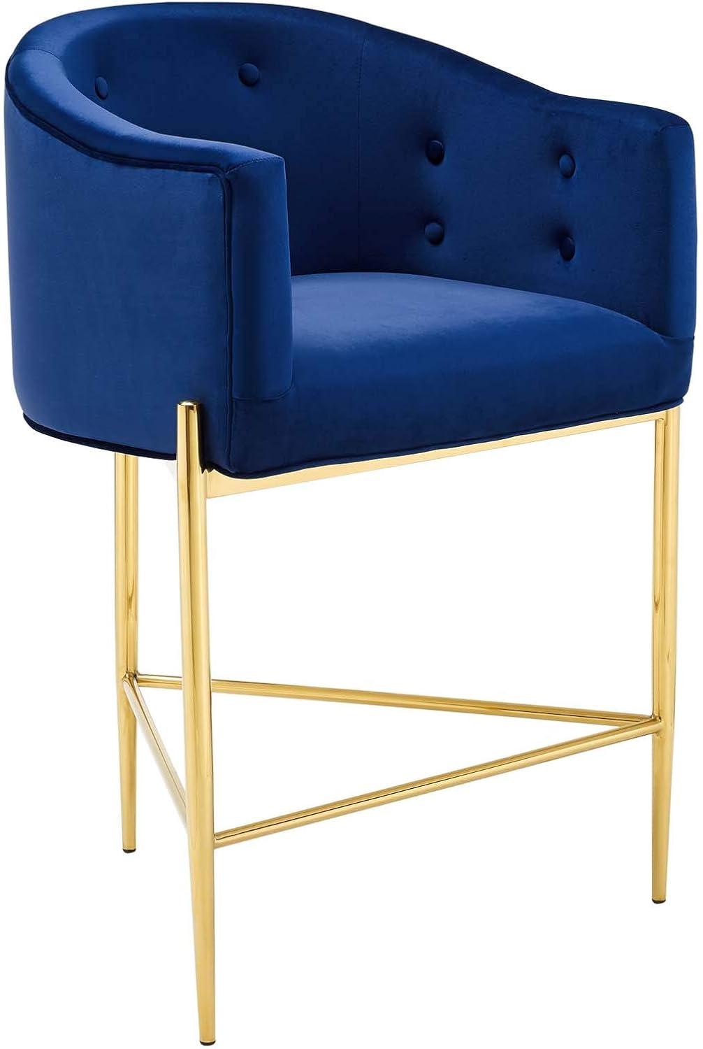 Navy Velvet and Gold Metal 23.5'' Tufted Counter Stool