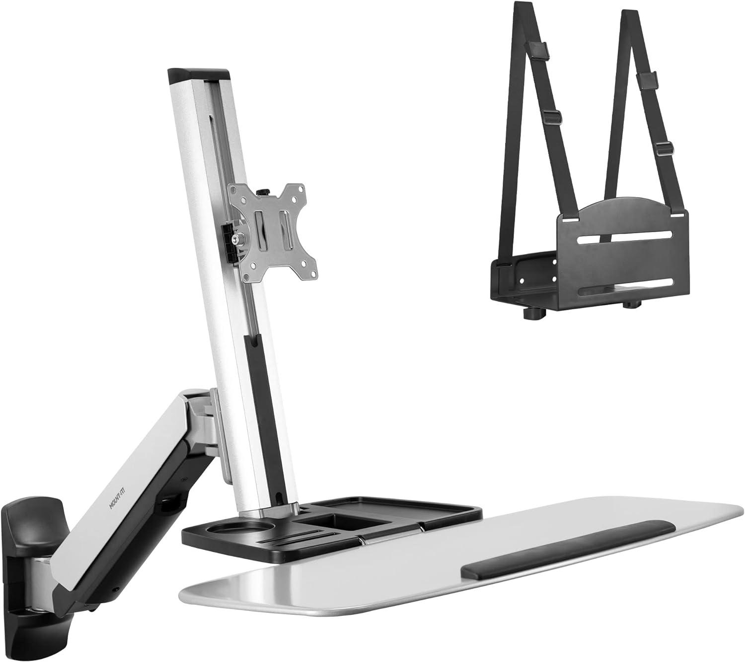 Adjustable Full-Motion Wall Mount Workstation with Keyboard, CPU, and Monitor Mount