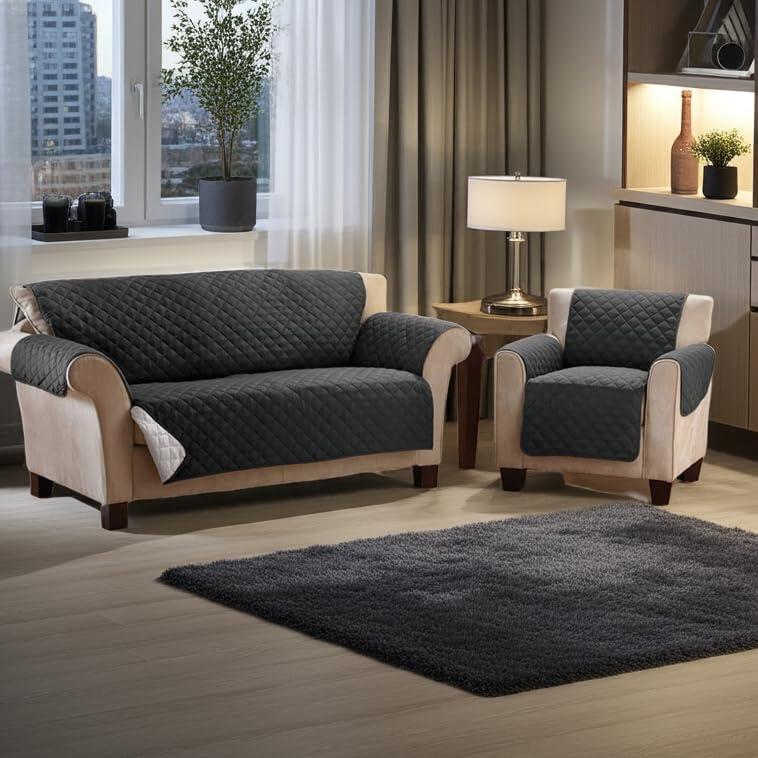 Collections Etc Reversible Quilted Furniture Cover Chair Black/Gray