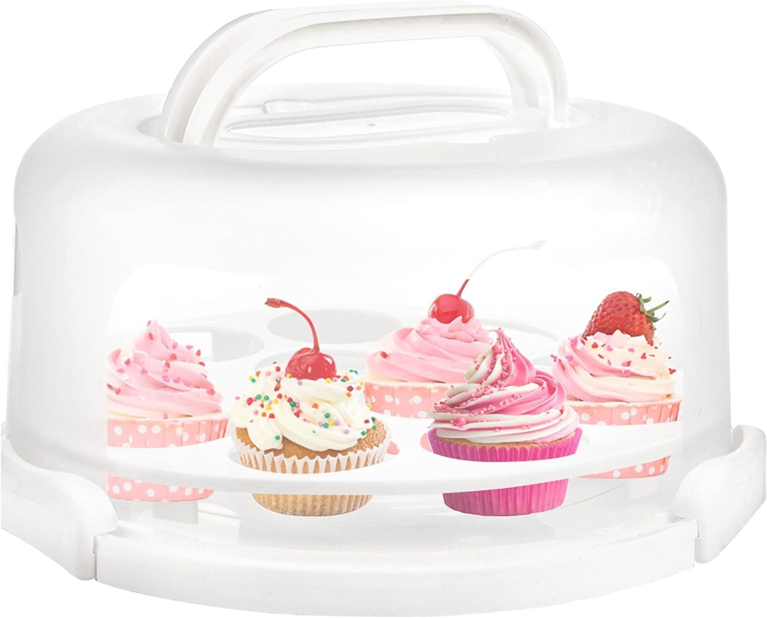 White Plastic Cake Carrier with Collapsible Handle and Lid