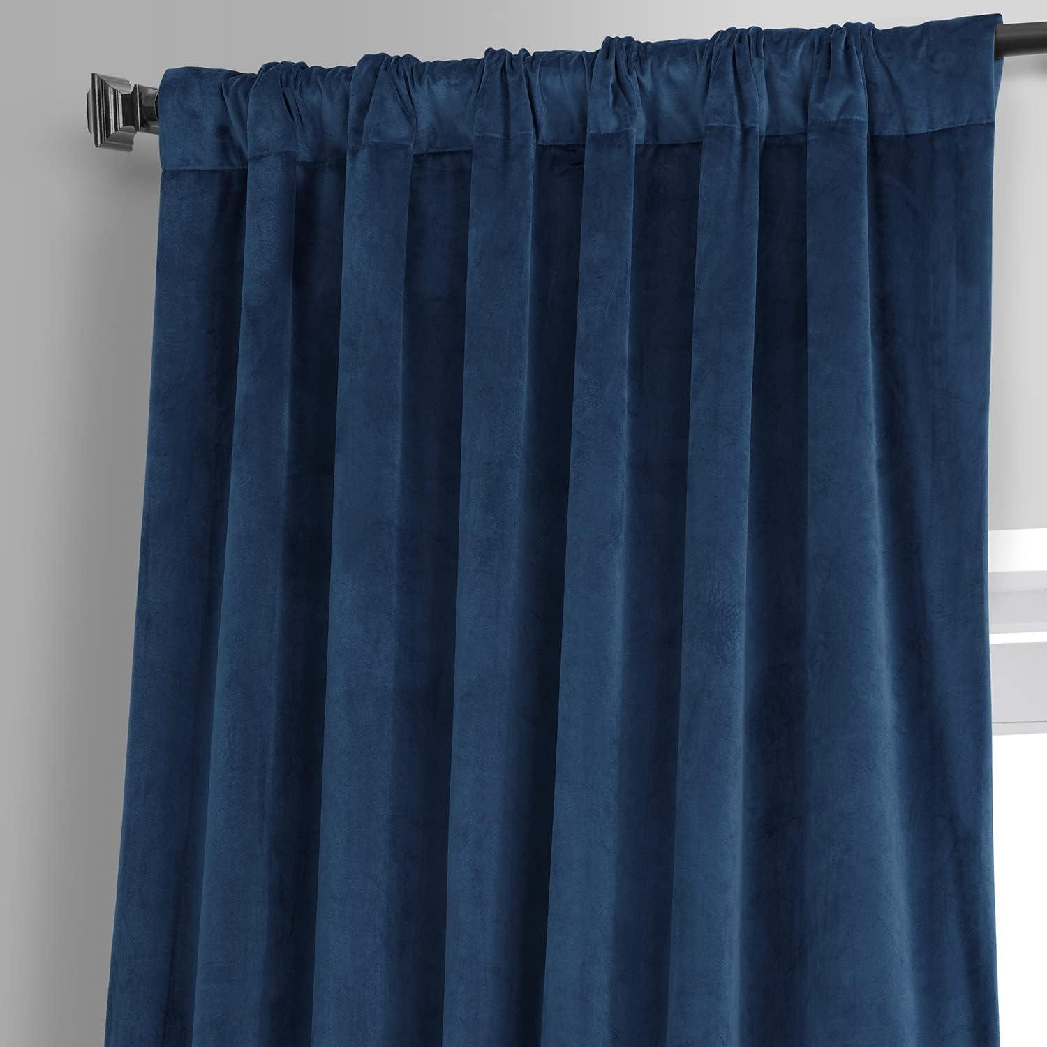 HPD Half Price Drapes Signature Dreamland Blue Plush Velvet Hotel Blackout Curtains(1 Panel),50W X 108L