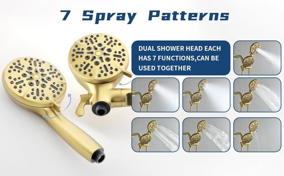 2 Handle Shower Faucet Shower System Complete 2 in 1 Shower Combo Set with Handheld Showerhead Shower Trim Kit Wall Mounted Shower Fixtures Brushed Gold