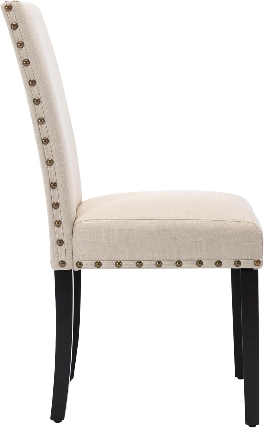 Costway Set of 2 Fabric Dining Chairs Upholstered with Nailhead Trim