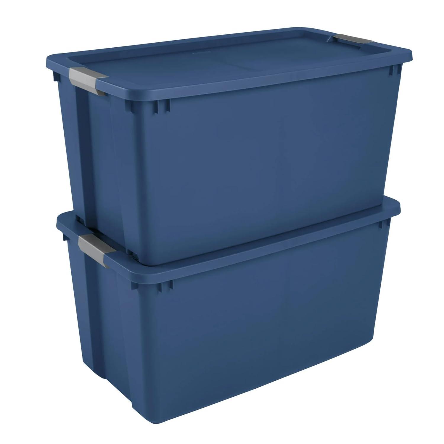 Sterilite Extra Large Storage Bin, 45 Gallon Plastic Storage Container with Latch Lid and Wheels, Blue