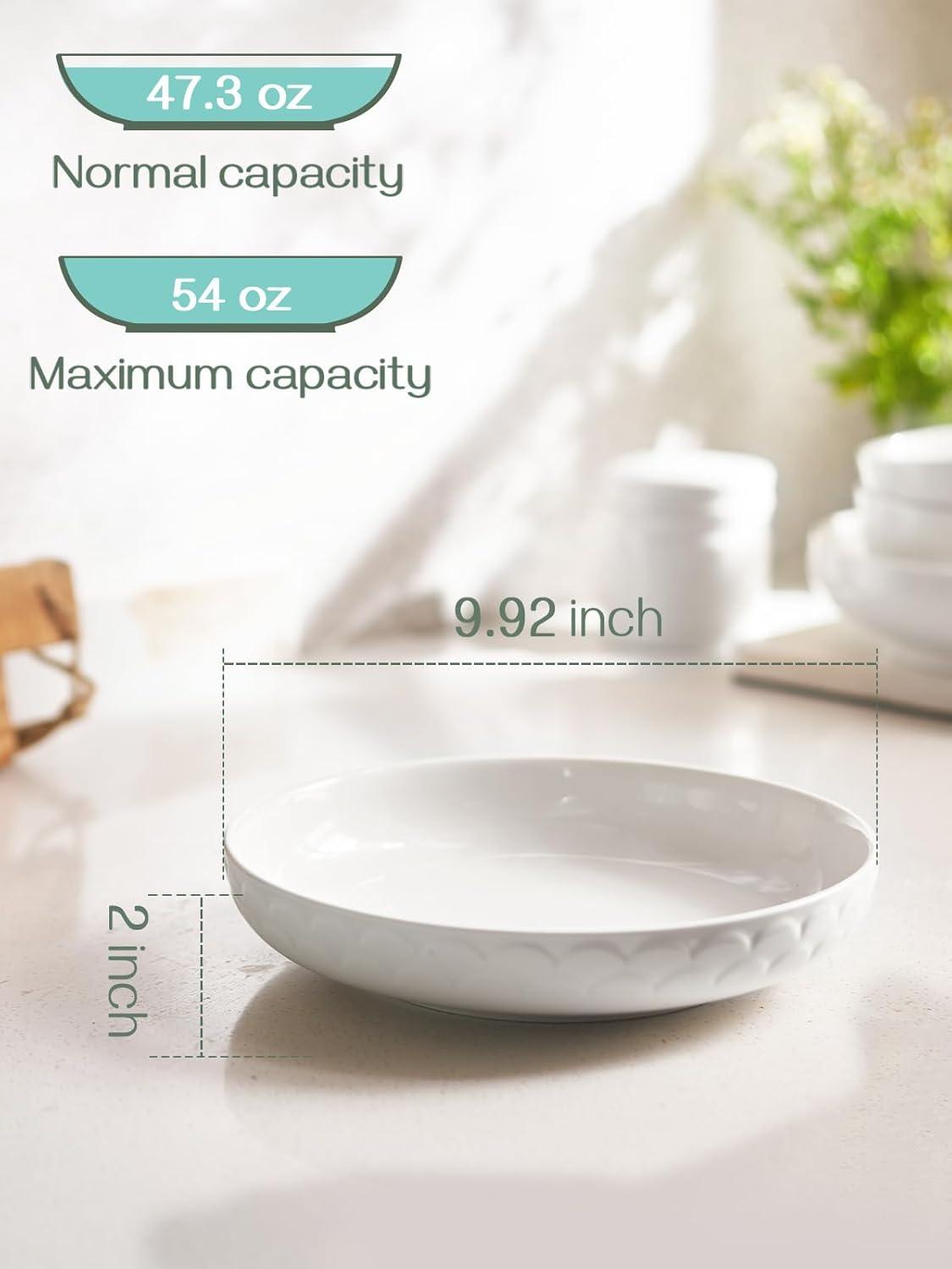 White Ceramic 54 oz Shallow Pasta and Salad Bowls Set