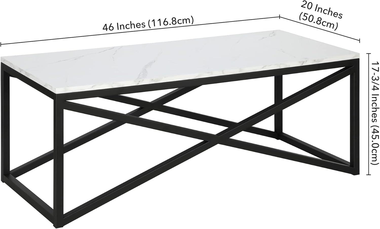 Rectangular Blackened Bronze Coffee Table with Faux Marble Top