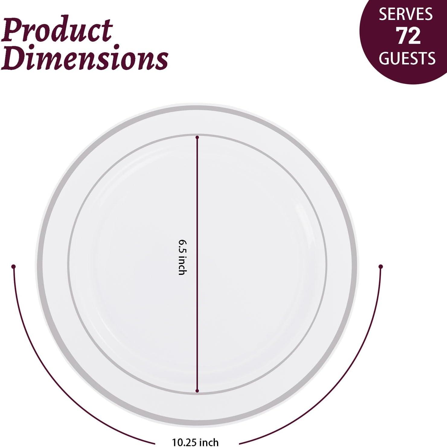 WELLIFE Silver Plastic Dinner Plates 72 Pieces, 10.25" Silver Disposable Plates, Premium Hard Plastic Lunch Plates, Ideal for Wedding and Party