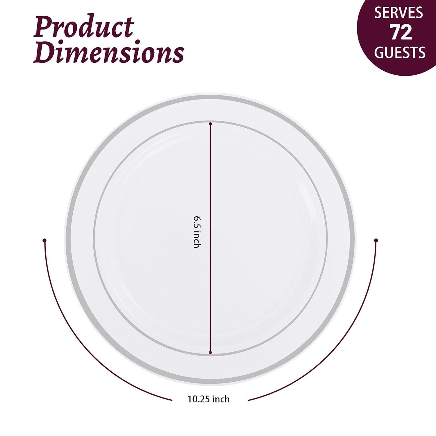 WELLIFE Silver Plastic Dinner Plates 72 Pieces, 10.25" Silver Disposable Plates, Premium Hard Plastic Lunch Plates, Ideal for Wedding and Party