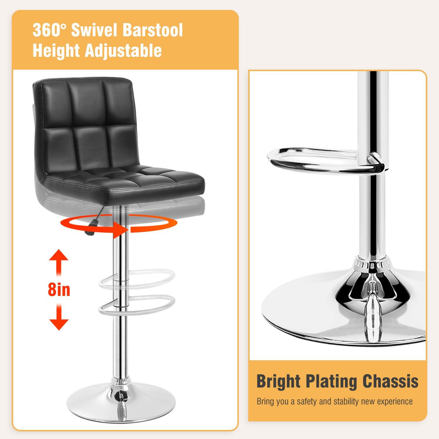FDW Bar Stool with Swivel & Adjustable Height, Black, Set of 2