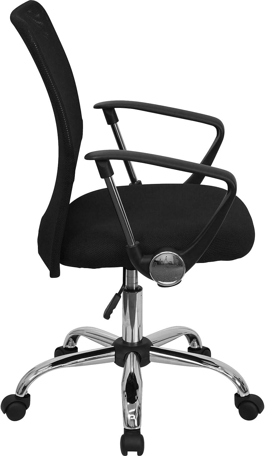 Flash Furniture Mid-Back Black Mesh Swivel Task Office Chair with Lumbar Support Band and Arms