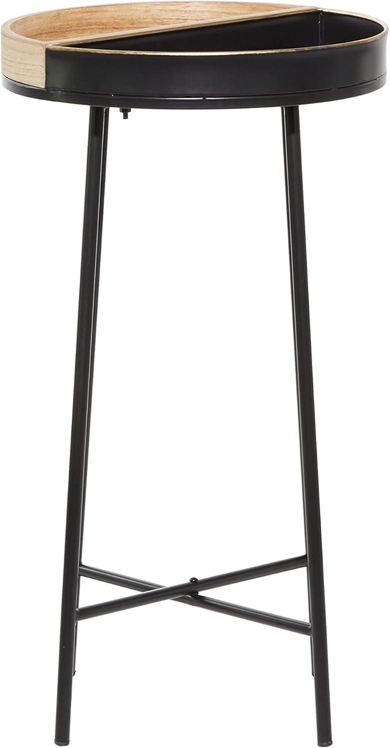 Olivia & May Contemporary Metal and Wood Accent Table Medium Black: Round Side, No Assembly Required