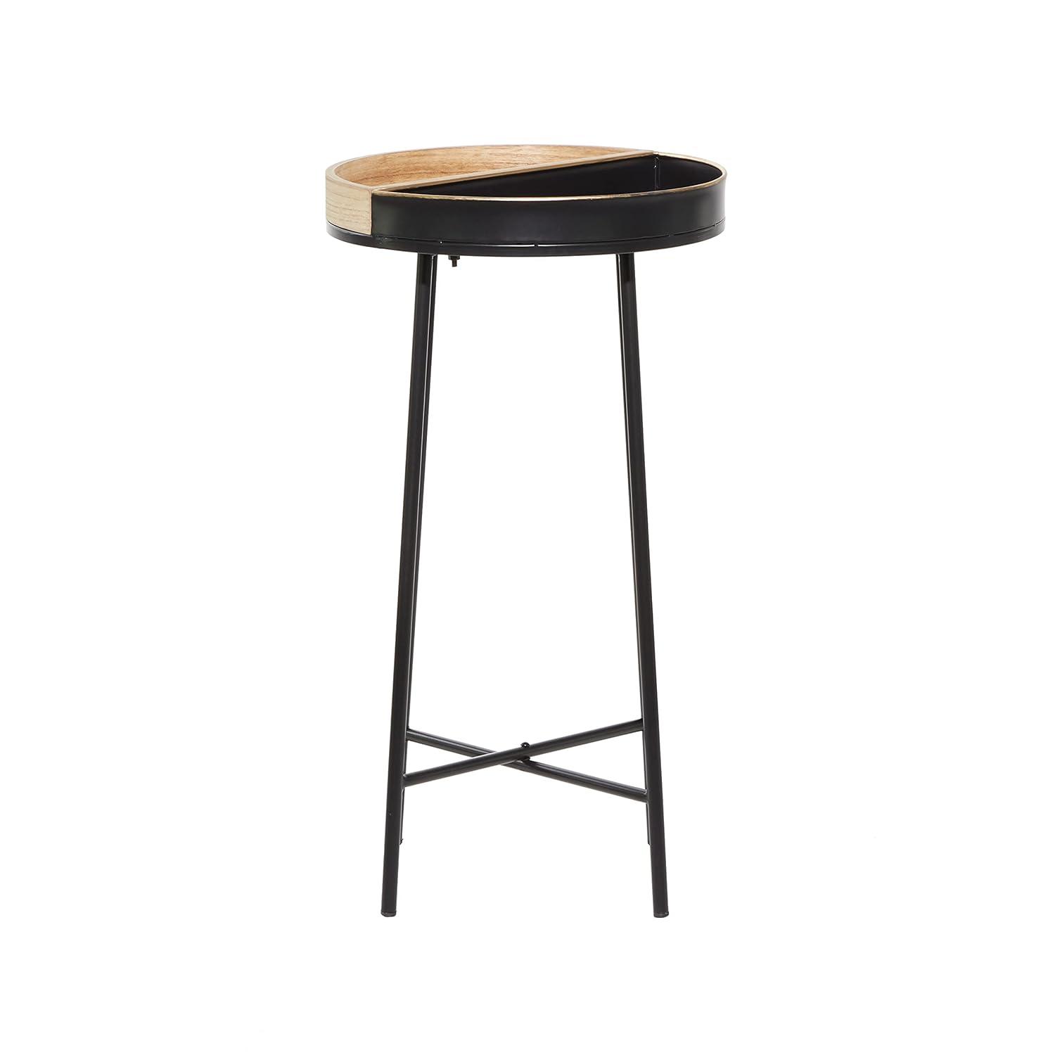 Olivia & May Contemporary Metal and Wood Accent Table Medium Black: Round Side, No Assembly Required