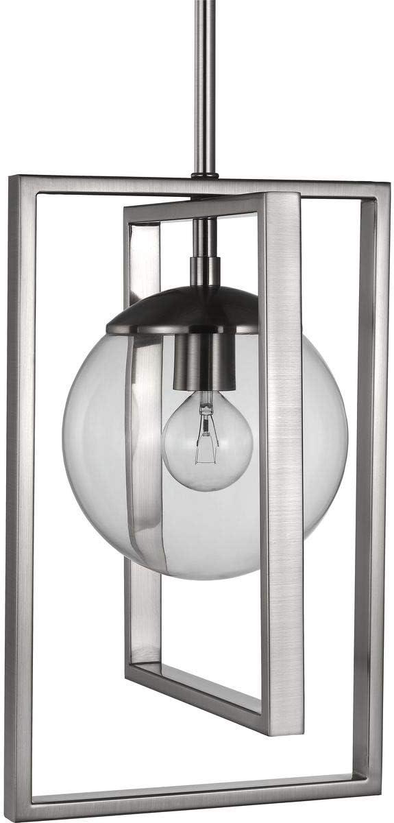 Progress Lighting Atwell 1-Light Pendant, Brushed Nickel, Clear Globe Shade