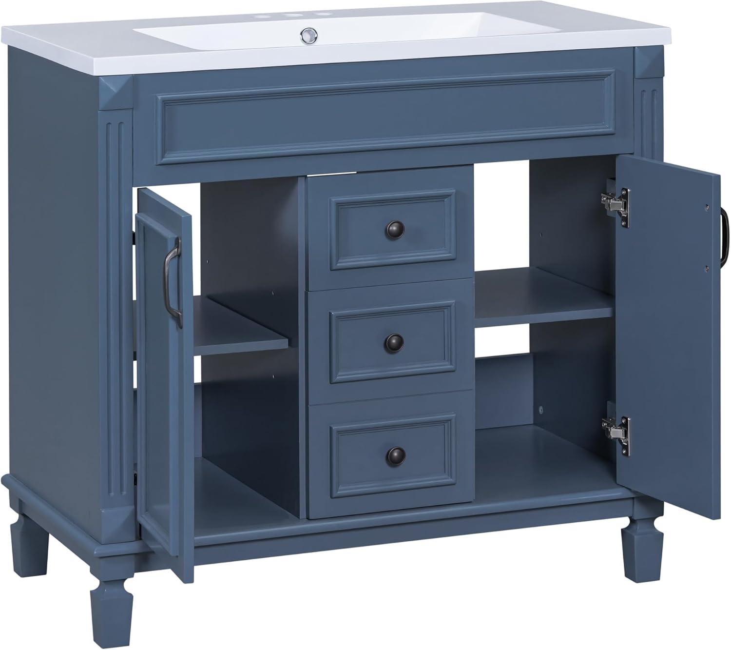 Blue 36'' MDF Bathroom Vanity with Resin Sink and Storage