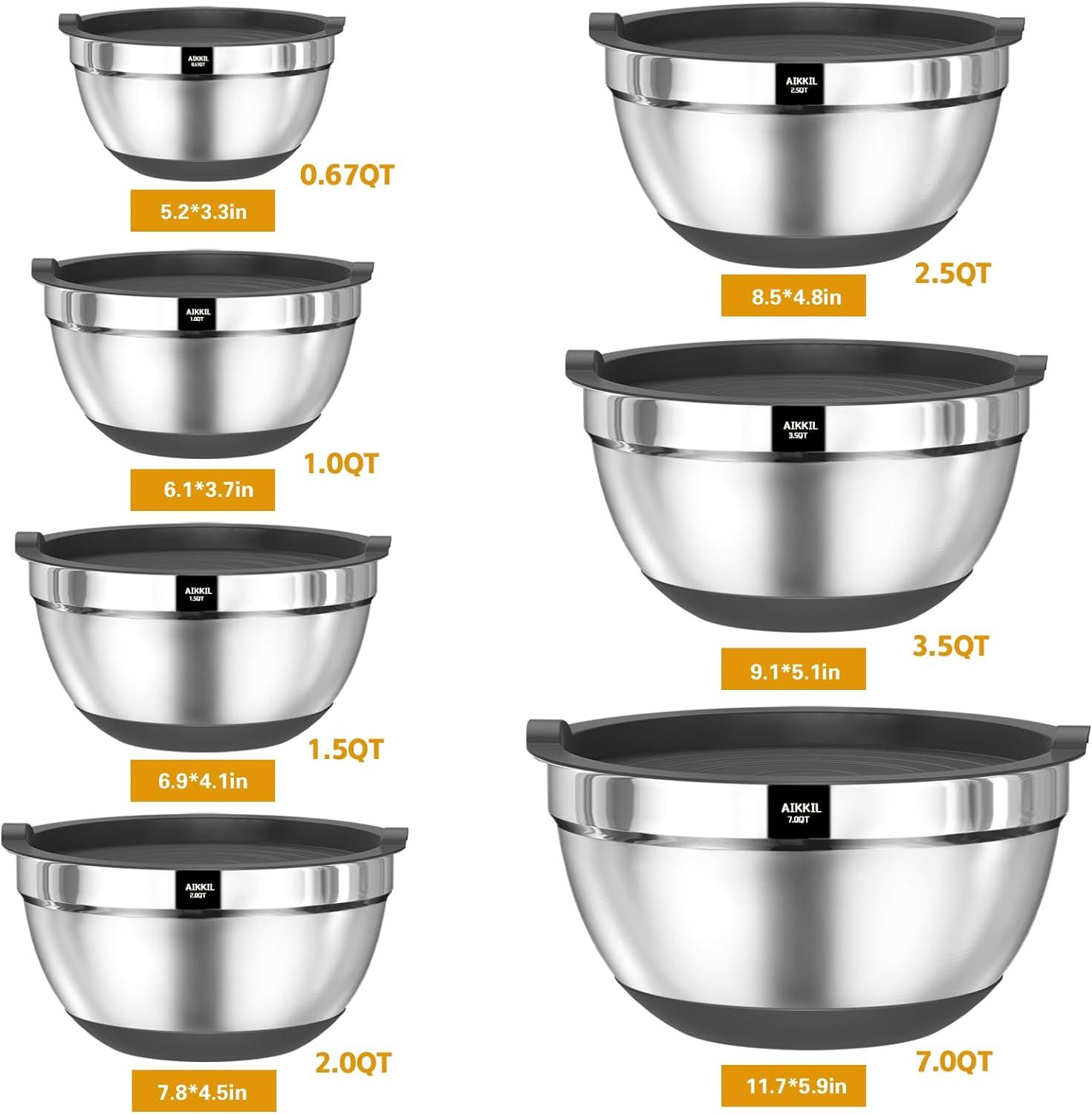 Stainless Steel Nesting Mixing Bowls Set with Lids and Accessories