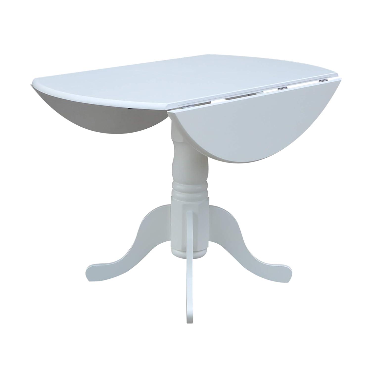 42" Mason Round Dual Drop Leaf Extendable Dining Table Hickory/Washed Coal - International Concepts: Solid Parawood, Pedestal Base