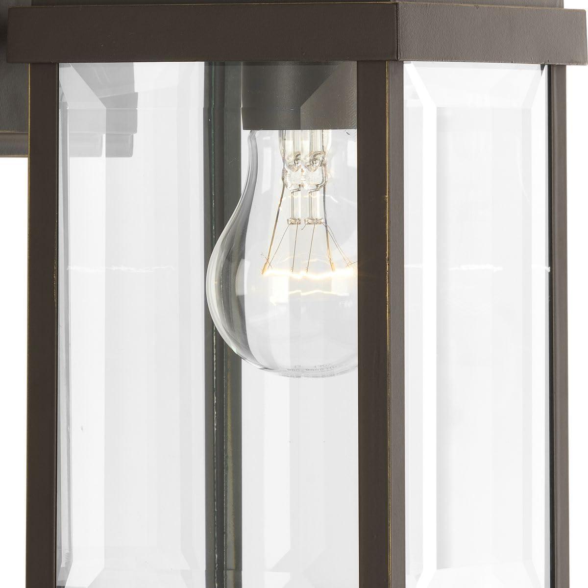 Progress Lighting, Gibbes Street, 1-Light Wall Lantern, Antique Bronze, Clear Beveled Glass.