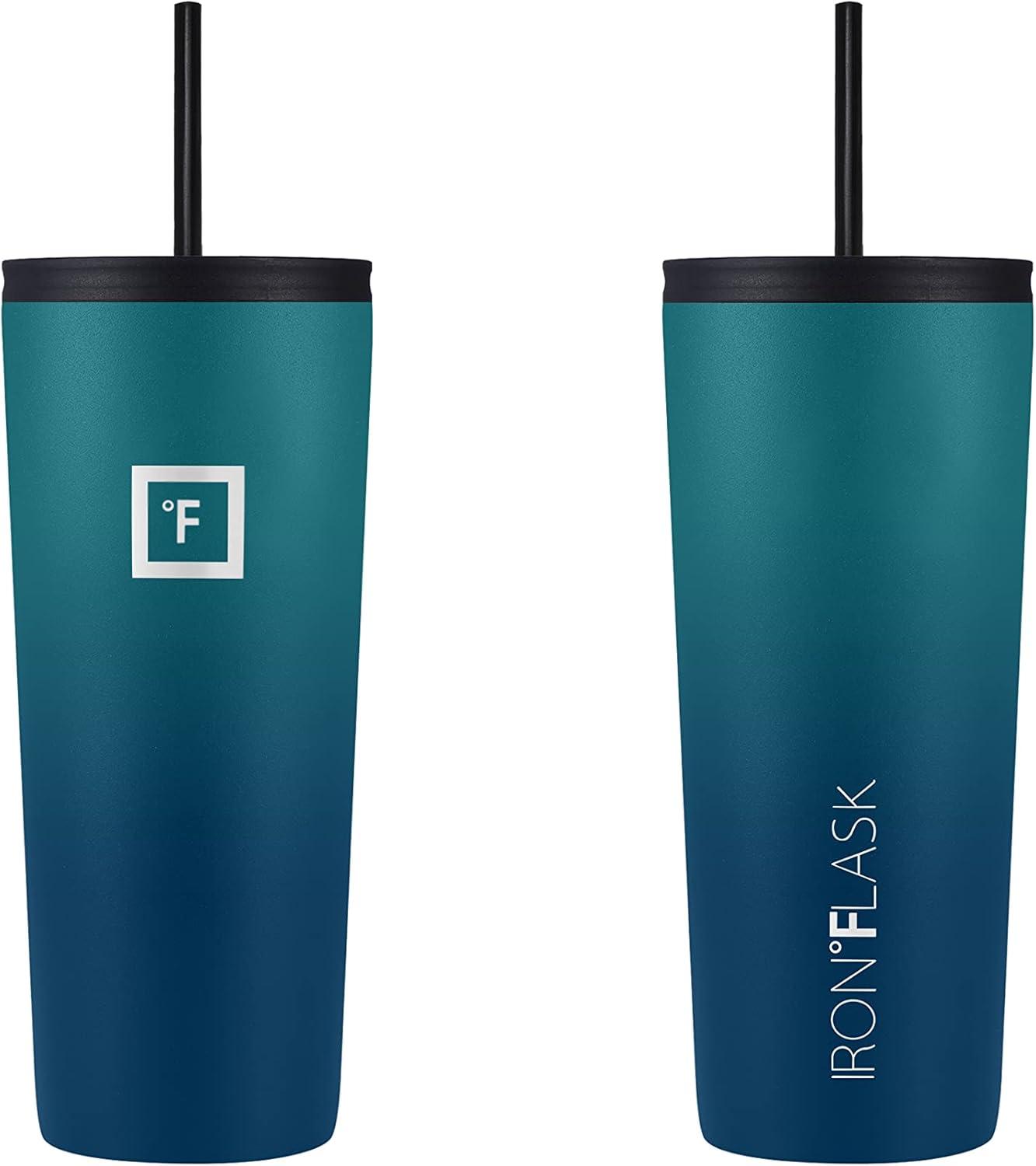 IRON °FLASK Classic Tumbler - Vacuum Insulated Stainless Steel Water Bottle, Double Walled, Drinking Cup, Insulated Travel Mug (Dark Night, 24 oz Solid Lid)