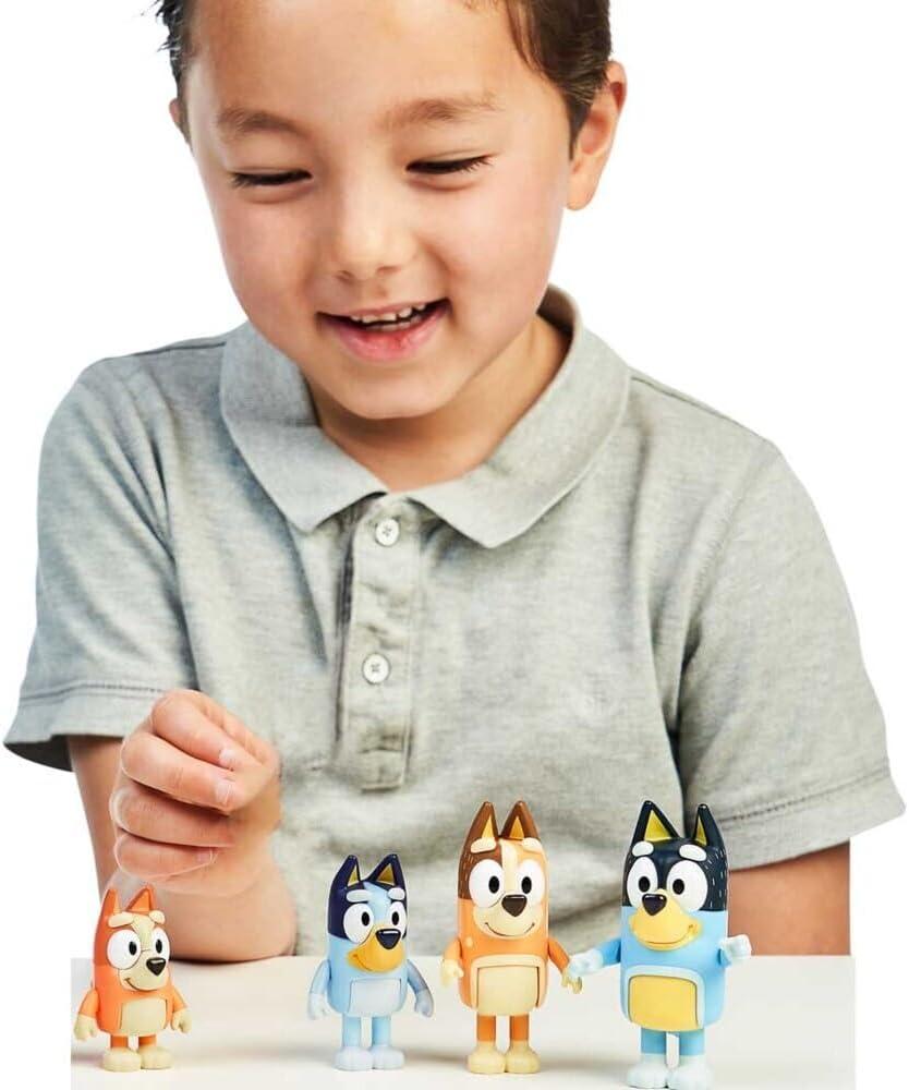 Bluey Family Figure 4-Pack, with Mum Dad Bingo Bluey, Ages 3+, Toddler Toys