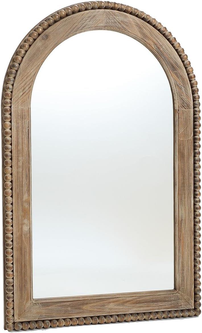 LuxenHome Wood Framed Arch Window Wall Mirror Brown