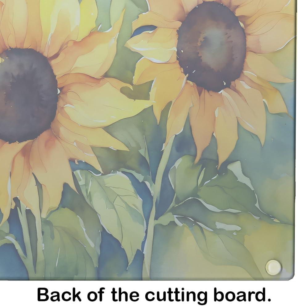 Sunflowers in Watercolor Glass Cutting Board Large