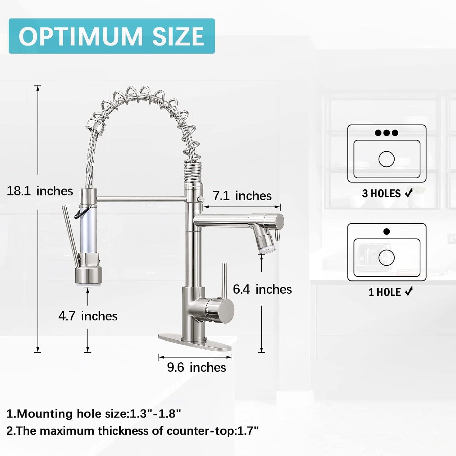 Qomolangma Commercial LED Kitchen Sink Faucet with Pull Down Sprayer, Modern Single Handle Kitchen Faucets with Light, Brushed Nickel