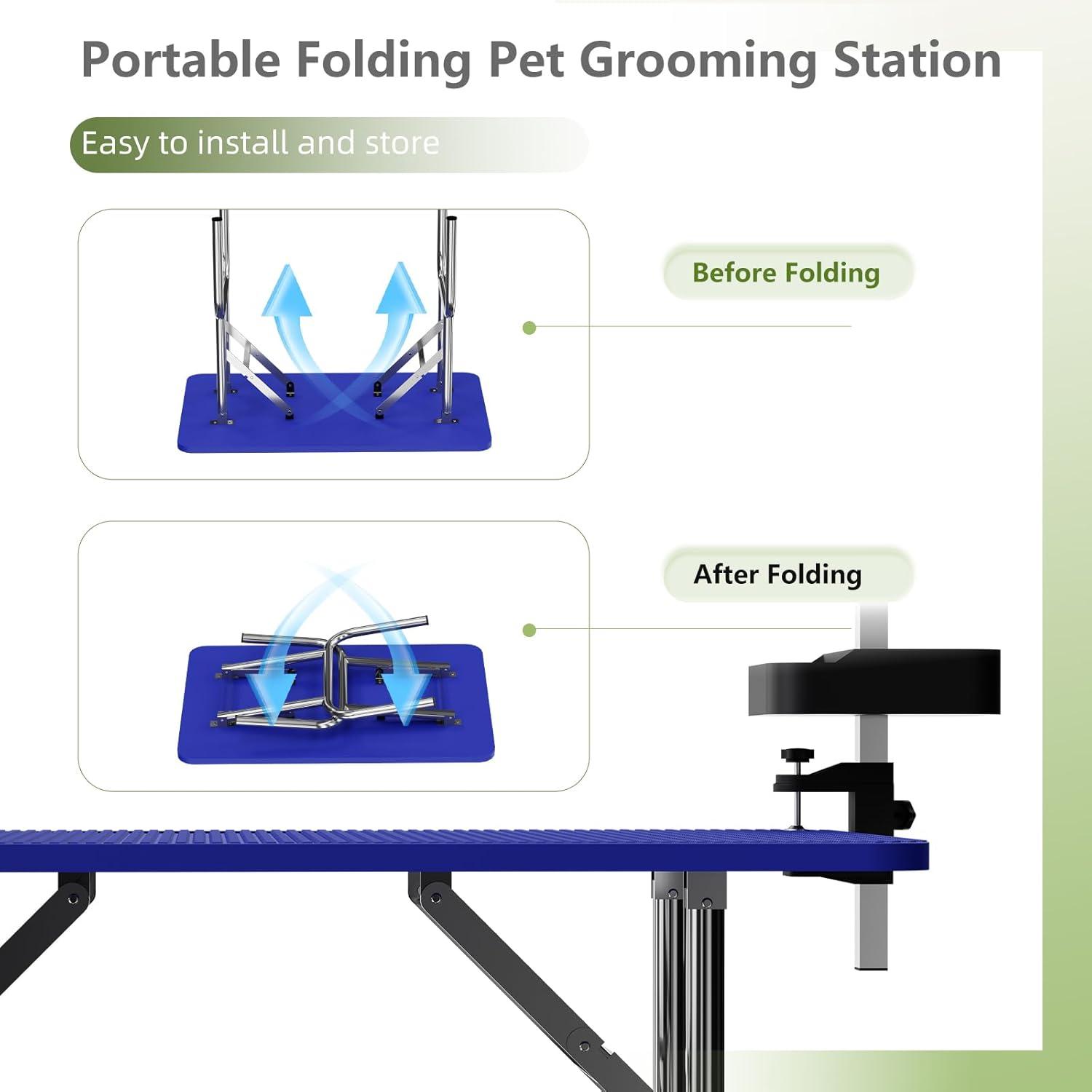 36" Professional Adjustable Pet Grooming Table Heavy Duty with Arm & Nosse & Mesh Tray for Large Dog Cat Shower Table Bath Station, Maximum Capacity Up to 330 LBS