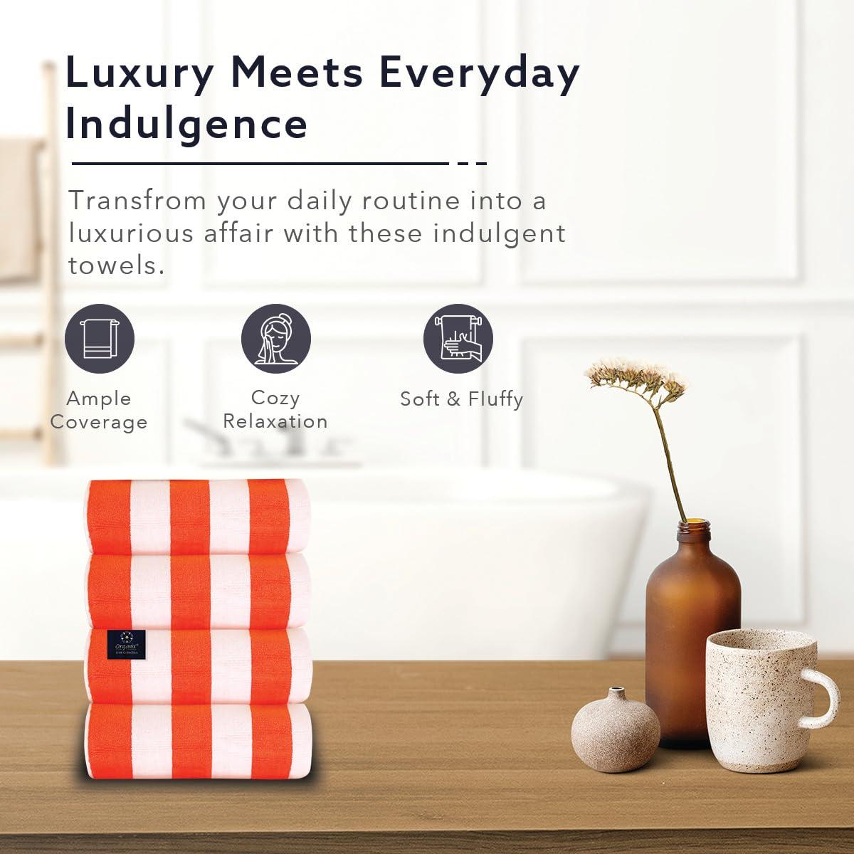 American Soft Linen Beach Towel, 100% Cotton Cabana Striped Beach Towel, 30 in by 60 in Soft Absorbent Beach Pool Towel
, Orange