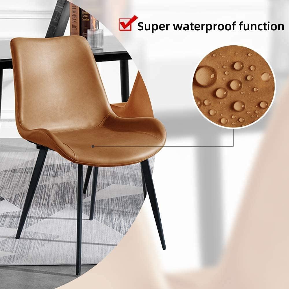 Chairs Set of 4, Modern Kitchen Dining Room Chairs, Upholstered Dining Accent Side Chairs in Faux Leather Cushion Seat and Sturdy Metal Legs (Set of 4 Brown Chairs)