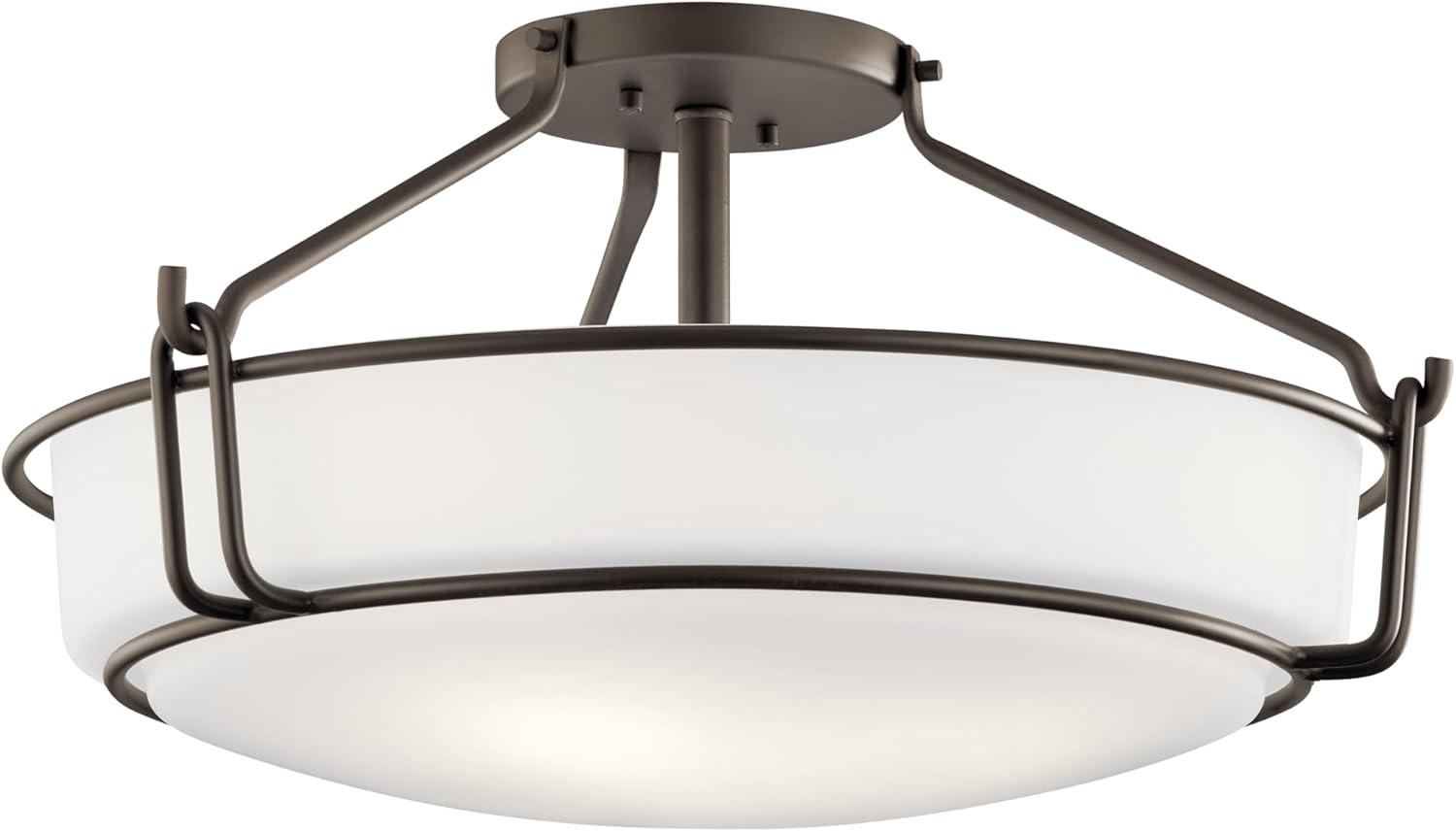 Alkire 22" Olde Bronze Semi-Flush Ceiling Light with Satin Etched Glass