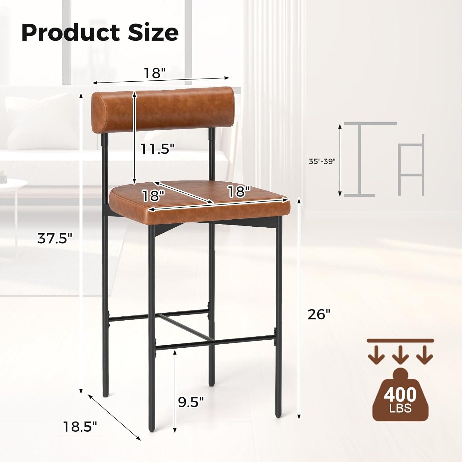 Brown Faux Leather and Metal Counter Stools, Set of 2