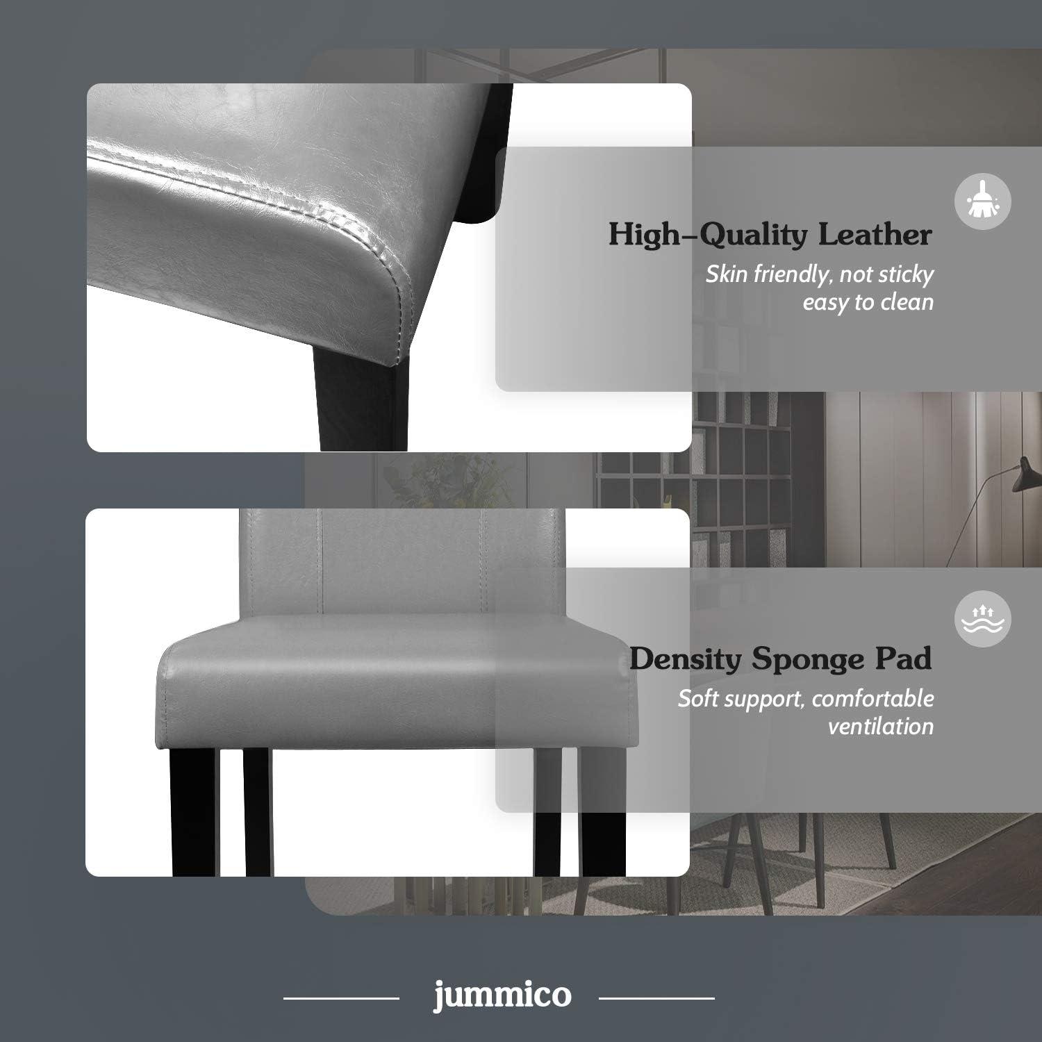 JUMMICO Dining Chair PU Leather Living Room Chairs Modern Kitchen Armless Side Chair with Solid Wood Legs Set of 4(Grey)