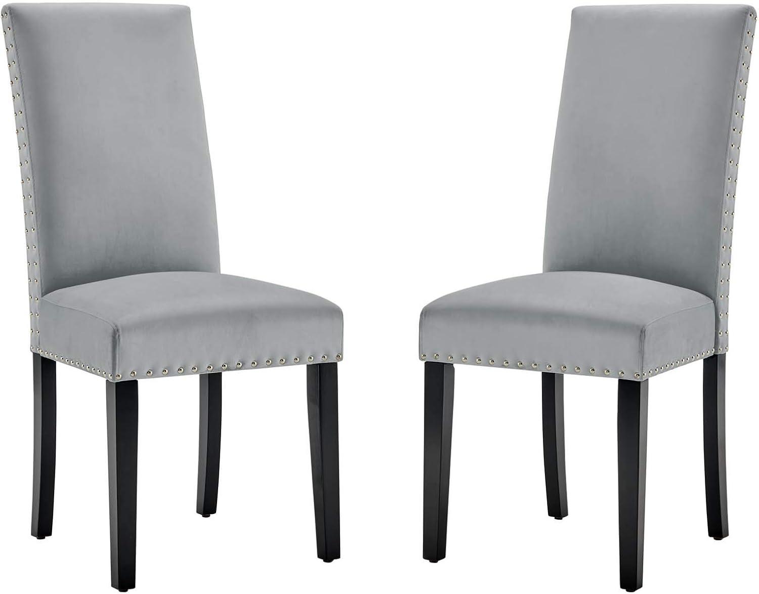 Modway Silver Orchid Lind Velvet Nailhead Trim Dining Side Chairs