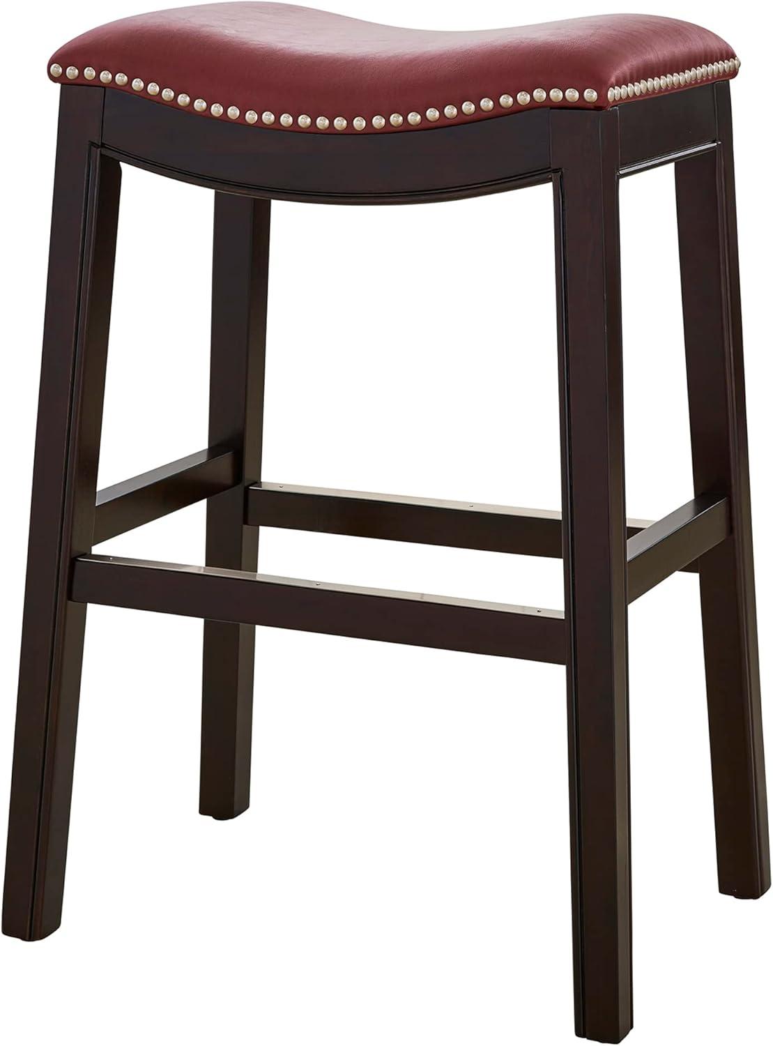 25 in. Julian Counter-Height Wood Barstool with Red Faux-Leather Seat - Espresso