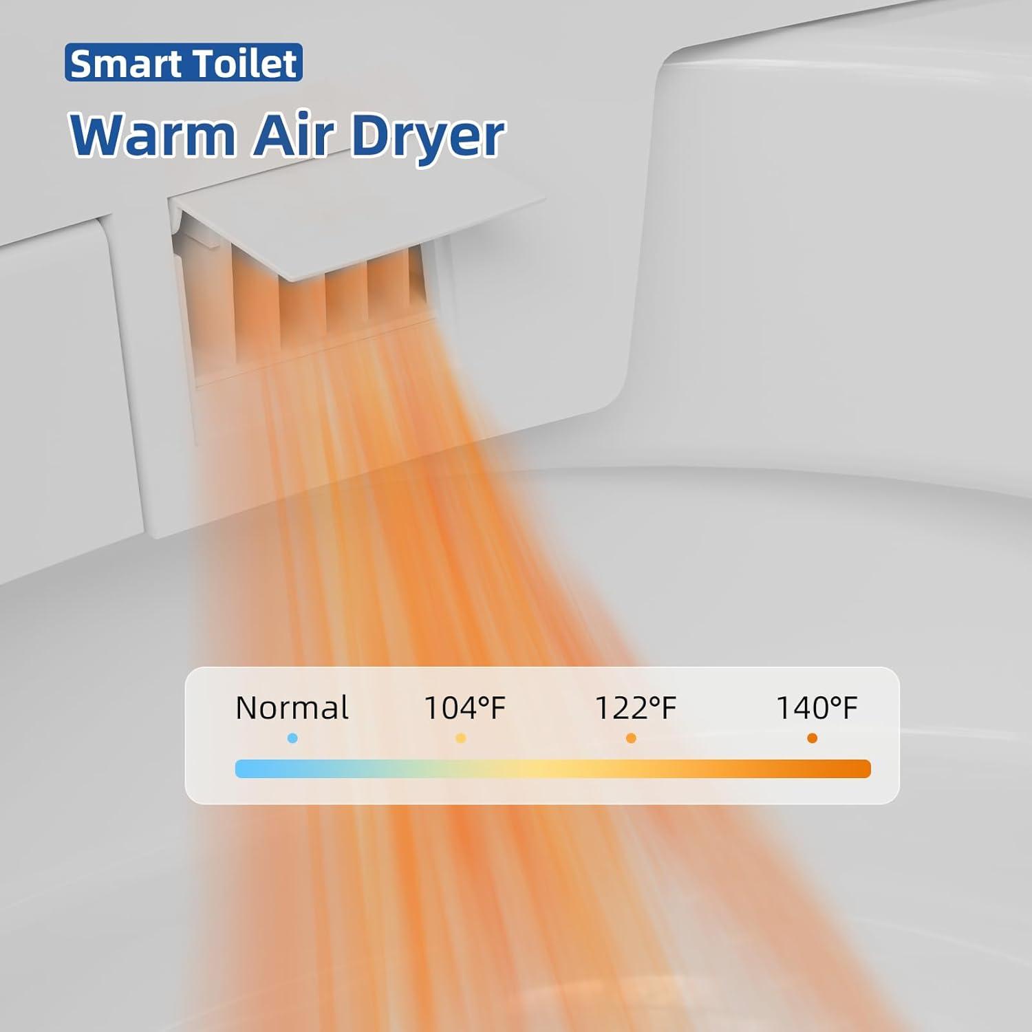 Smart Toilet with Warm Water Sprayer, Foot Sensor Operation, Heated Bidet Seat, Raised Tankless Toilet with LED Display